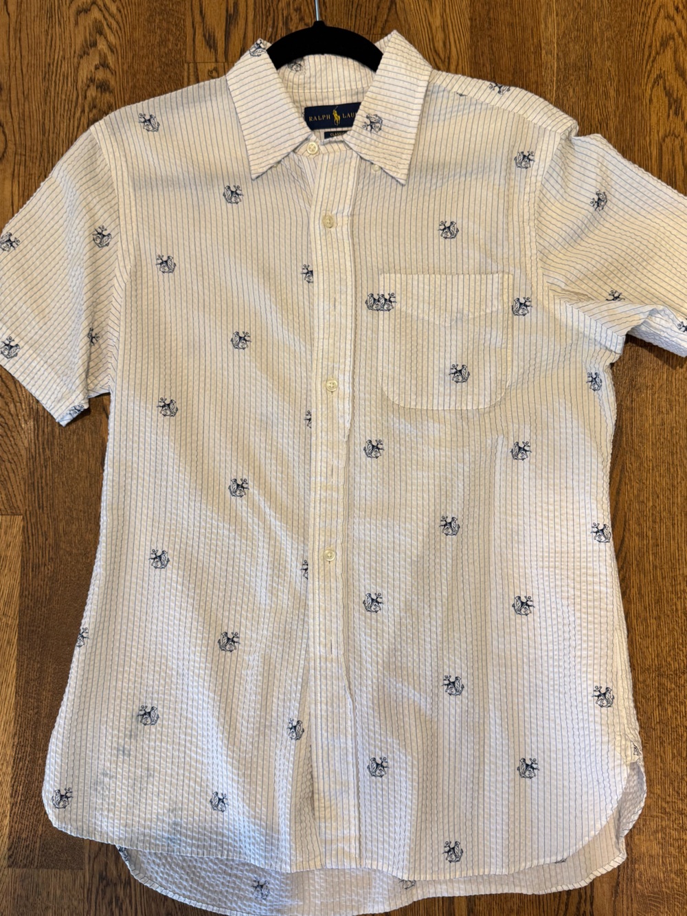 Polo by Ralph Lauren White Short-Sleeve Button-Down Shirt with Navy Embroidery